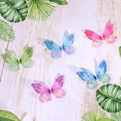 DIY 50Pcs 3D Organza Fabric Butterfly Appliques Gradient Color Double-layer Simulation Mesh Butterfly Patch Translucent