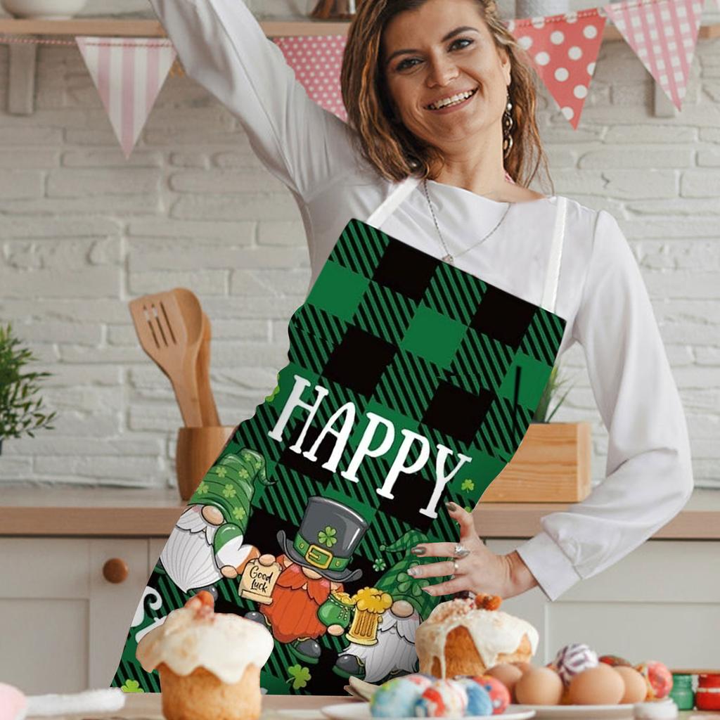 St. Patrick's Day Apron 4-Pack, Green And Black Plaid Chef Cooking Aprons With Leprechaun Pattern, Adjustable And Washable Aprons, Kitchen Supplies