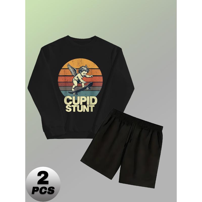 Crew Neck Sweatshirt and Shorts Men s Polyester 2 Piece Set Lightweight Breathable S