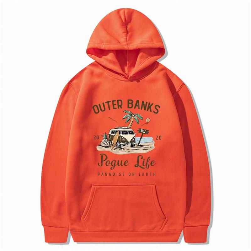 Outer Banks Pogue Life Printed Hooded Sweatshirt Men Loose Fit Fleece Pullover Fall