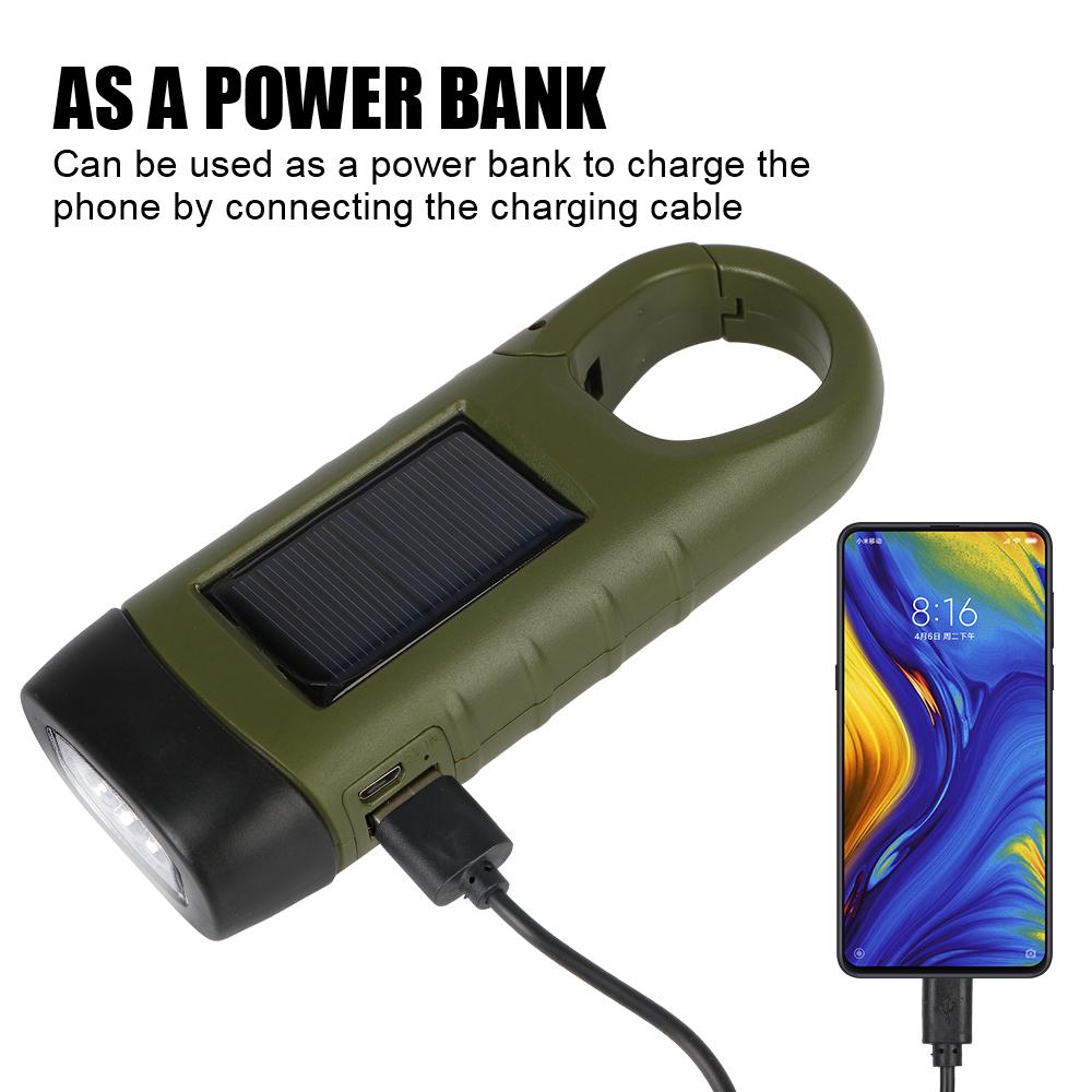 Emergency Hand Crank Dynamo Solar Flashlight Rechargeable Portable For Fishing Boating Hiking LED Flashlight