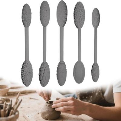 5Pcs Texture Tool Sets For Clay Art Clay Modeling Pattern Rollers Kit Texture Rolling Emboss Plaids Hand Rollers For Diy Crafts