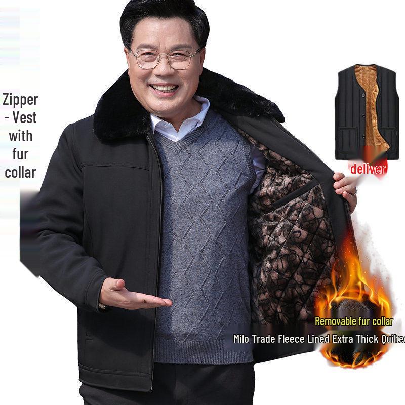 Men's Winter Cotton Jacket - Plush Lined, Ideal for Middle-Aged & Elderly