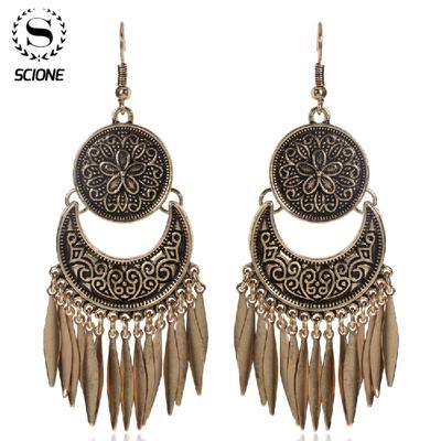 LUXY MOON Ethno-Stil Vintage Gravur Muster Ohrringe Quaste Wassertropfen Ohrringe