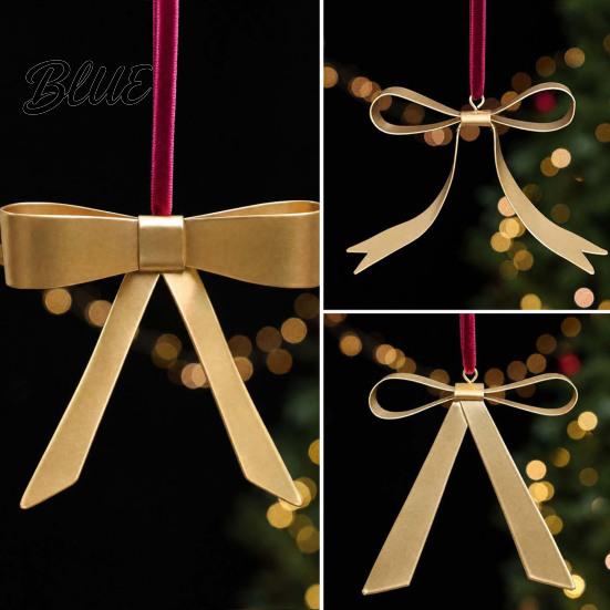 Decorative Bows for Garlands Gold Bow Christmas Ornaments Vintage Metal Hanging Decoration with Velvet Matte Ornaments Ribbon Xmas Tree Garland