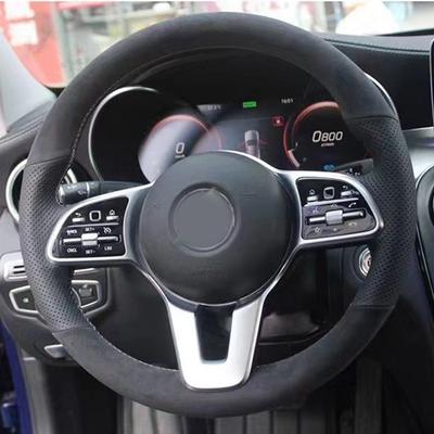 Husa de volan de masina din piele intoarsa din piele neagra moale pentru Mercedes Benz A-Class W177 B-Class W247 C-Class W205