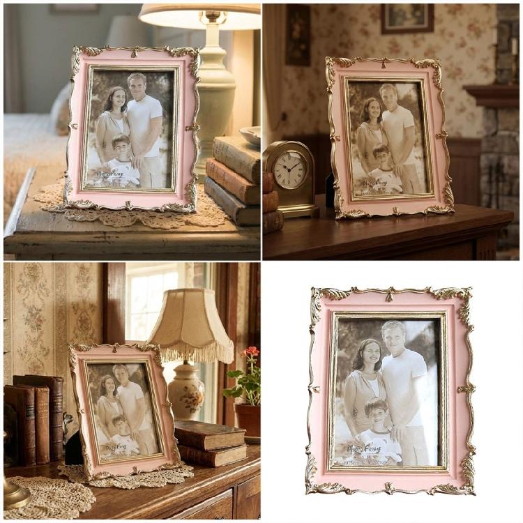 Antique Resin Art Golden Trim Photo Frame With Intricate Carved Pattern Tabletop Decors Picture Frame For Home Aesthetic