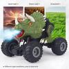 Remote Control Dinosaur Car Triceratops Green RC Stunt Car Toy with Spray and Light