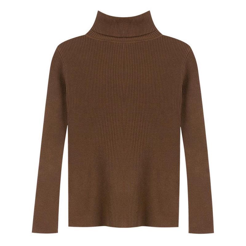 Pulover Tricotat cu Gât Înalt Slim Fit pentru Femei 2024 - Pulover cu Mânecă Lungă Culoare Solidă pentru Toamnă/Iarnă