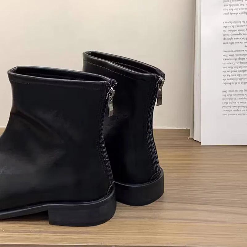 

Женские кожаные ботильоны, элегантные массивные туфли, женская тенденция 2025 года, модные зимние новые зимние низкие каблуки, мотоциклетные ботинки Mujer Botas 40