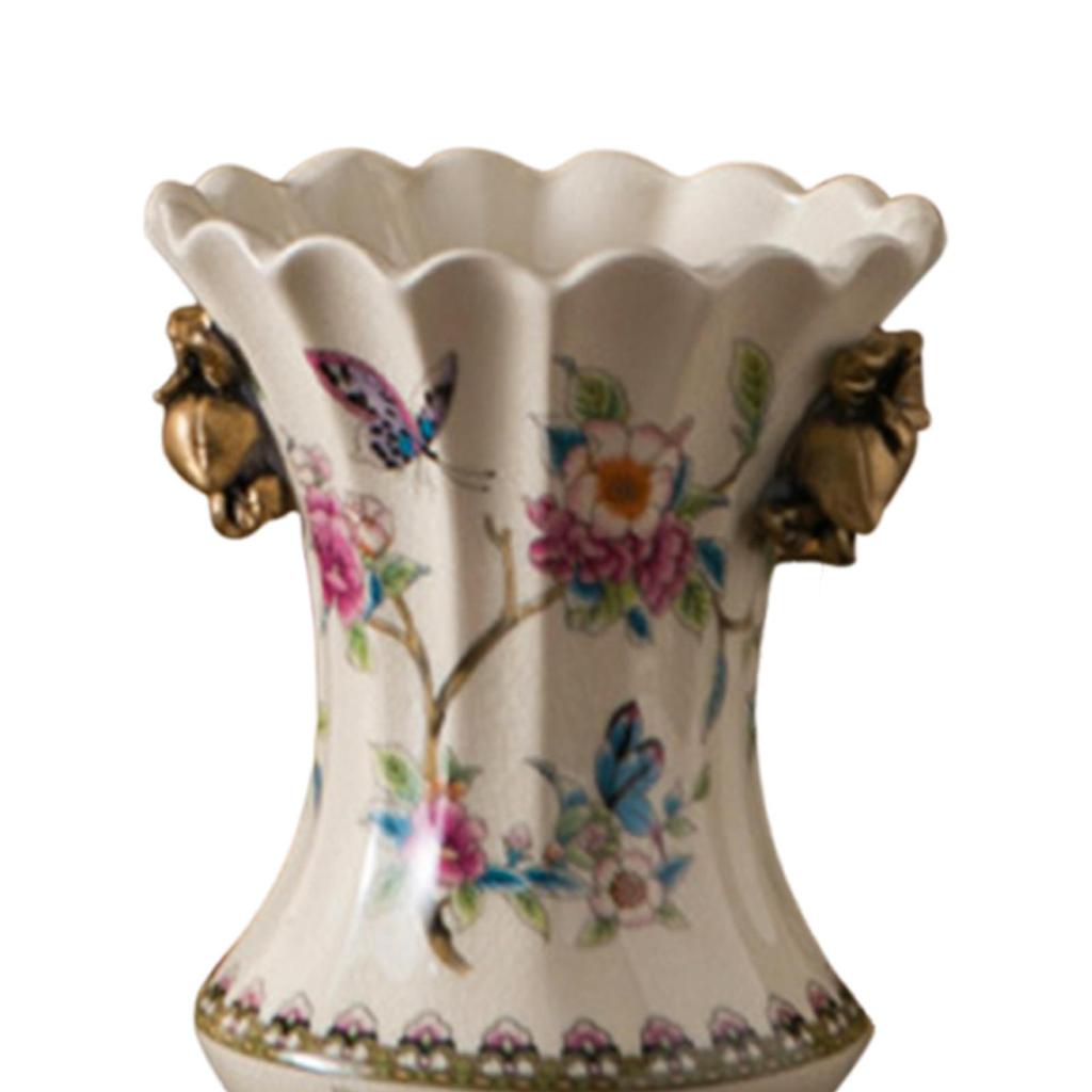 Ceramic Flower Vase European American Retro Ice Cracked Tabletop Ornament for TV Cabinet Dining Table Shelf Entrance Desk