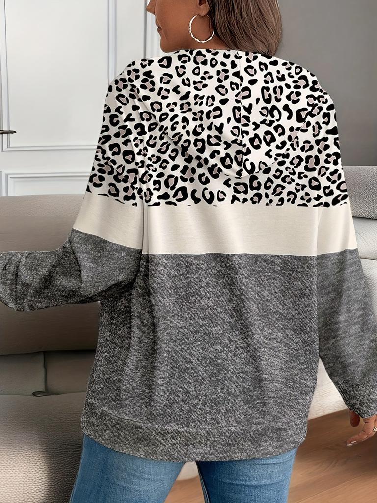 European and American Autumn and Winter Women's Hoodie Leopard Print Top Pullover Hooded Sweater