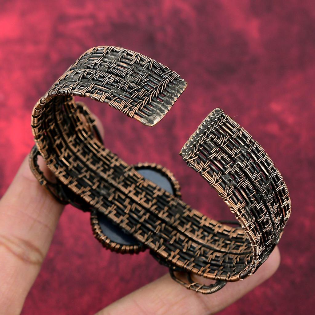 Shungite Bangle Copper Wire Wrapped Adjustable Cuff Bracelet Rainbow Moonstone Bracelet Handmade Gemstone Bangle Copper Jewelry Gift For Mom