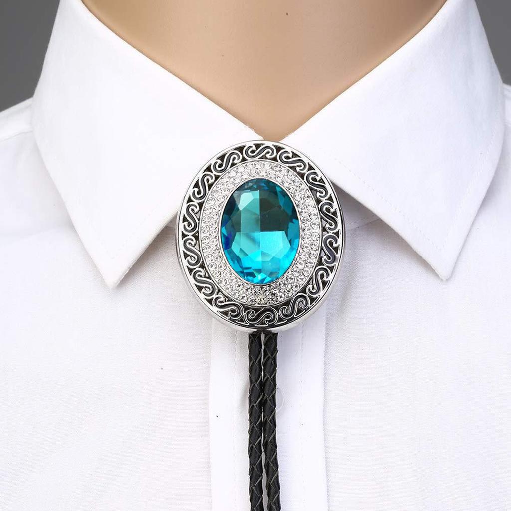 Vintage Western Cowboy Bolo Tie Crystal Necktie Punk Round Shape Necklace Costume Accessory American Bola Tie Western
