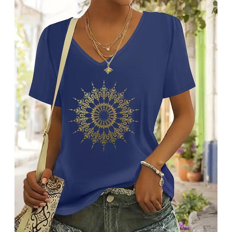 

Модные блузки с рисунком солнца, футболки с V-образным вырезом и коротким рукавом, повседневные 8XL синий