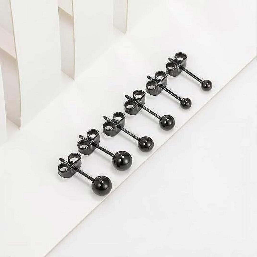 5 Pairs 316L Stainless Steel Round Ball Studs Earrings 3mm-7mm Ball Earrings Studs Set for Women Men, Black