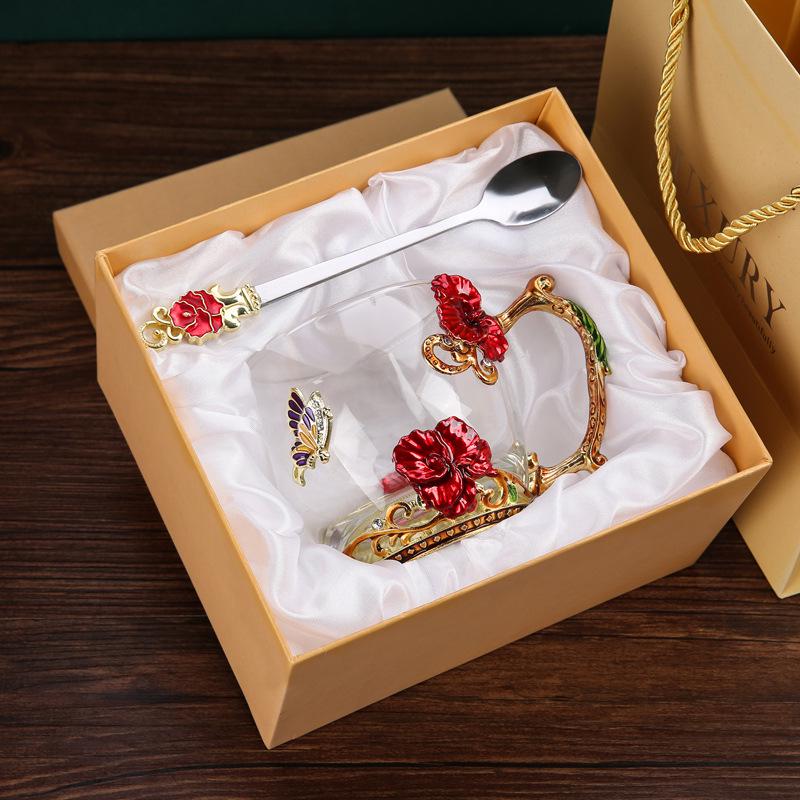 Creative Enamel-Colored Luxury Coffee & Milk Glass Cup Set for Living Room