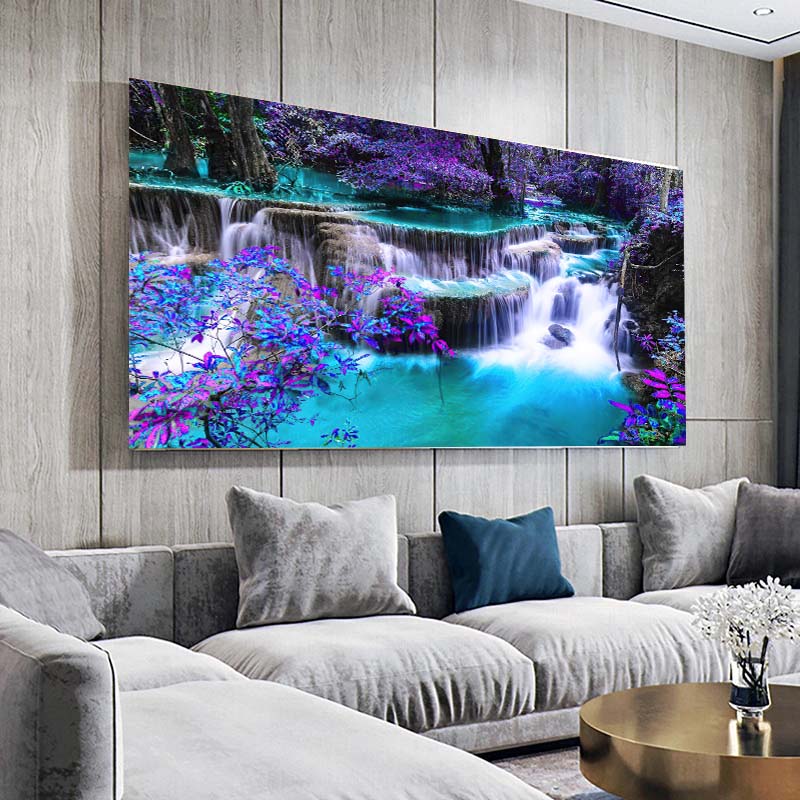 Landscape Waterfall Canvas Painting Wall Art Beach Sunrise Poster Print Picture for Nordic Home Decor Living Room Wall Decor