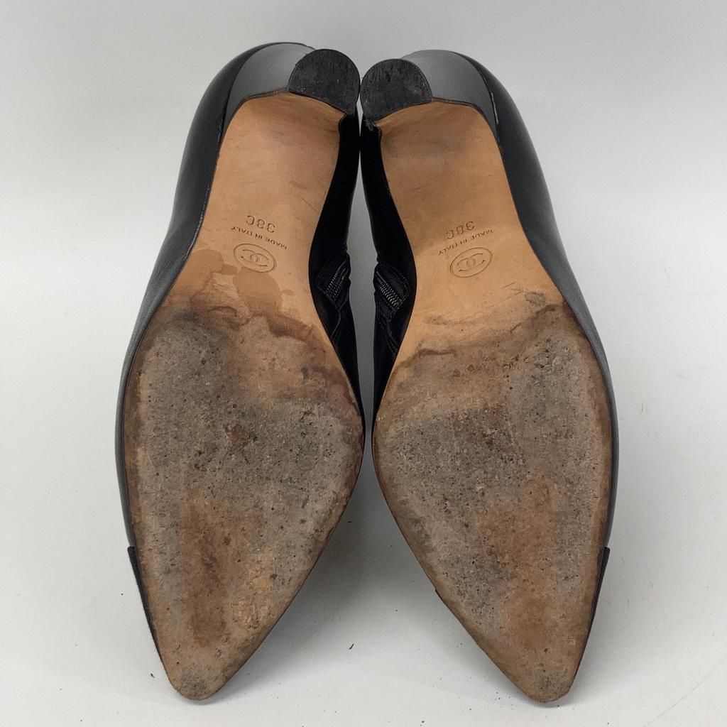 Chanel G35390 Μποτάκια με τακούνι-αλυσίδα παπούτσια 38C μαύροΜεταχειρισμένα