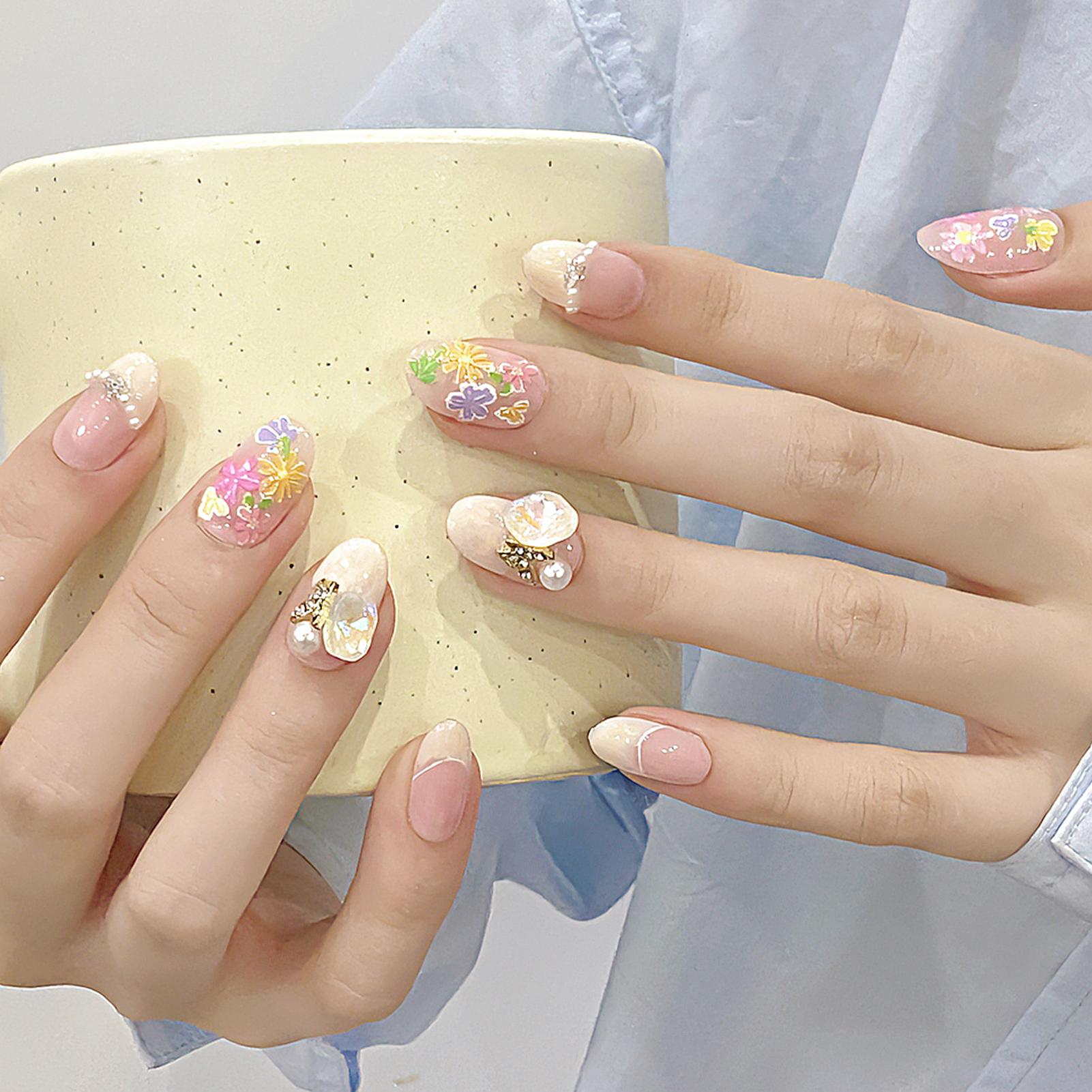10Pcs Small Floral Petal Handmade Fake Nail Tips for Women XS розовый