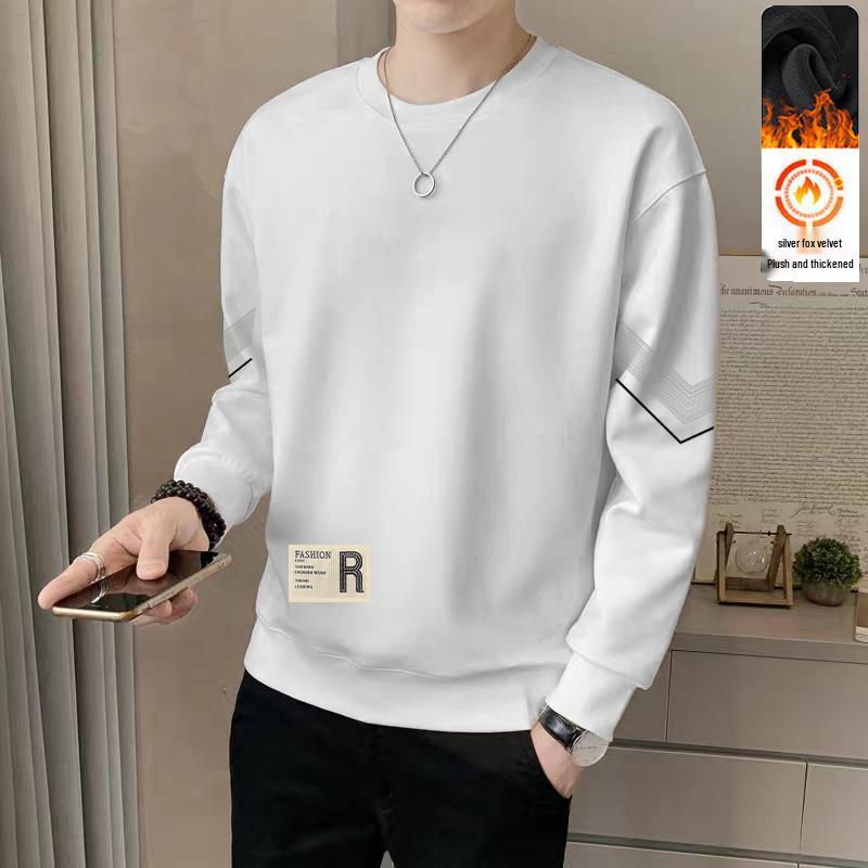 Men's Heavyweight 380g Round Neck Sweatshirt, Winter Loose Fit, Plus Velvet Long Sleeve Pullover, Casual Versatile Base Layer.