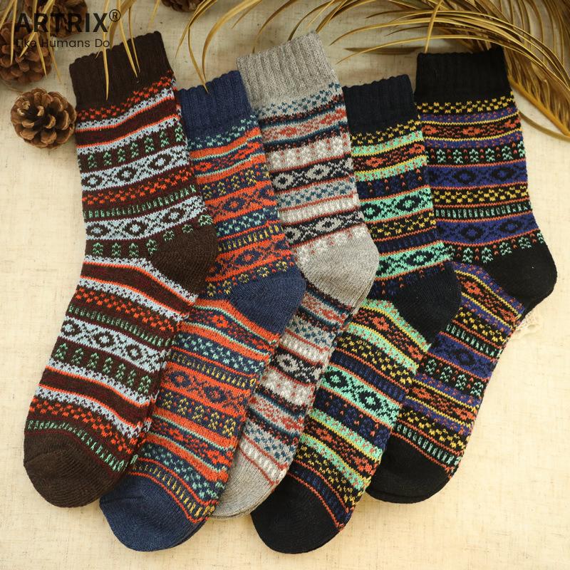 

5 пар високоякісних чоловічих шкарпеток осінь-зима Harajuku, вінтажні потовщені теплі модні повсякденні шкарпетки зі змішаної вовни