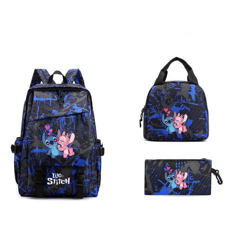 3-Piece LiloStitch Kids Backpack Cartoon Pencil Case Boys Girls Student Backpack