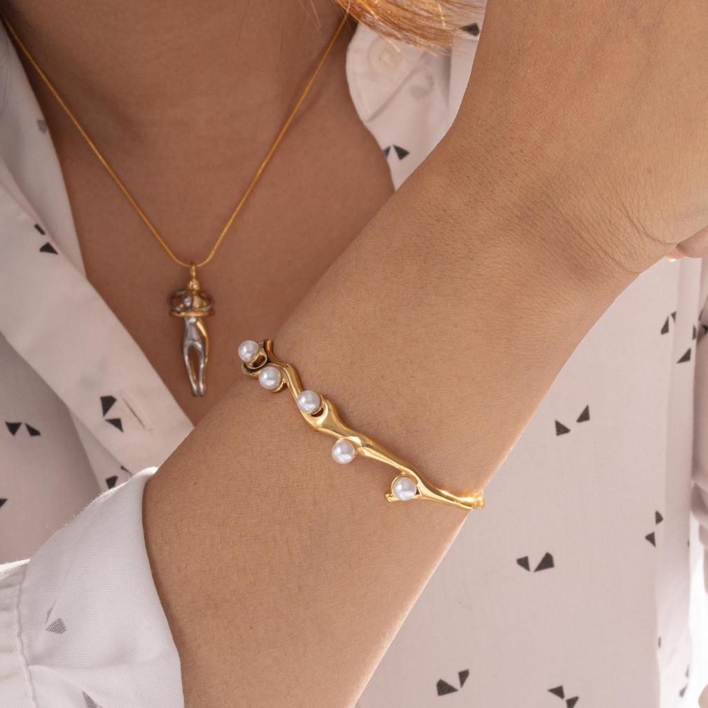 1pc Stainless Steel Irregular Pearls Bracelets for Women Couples With Unique Design Sense Party Jewelry Accessories Gift