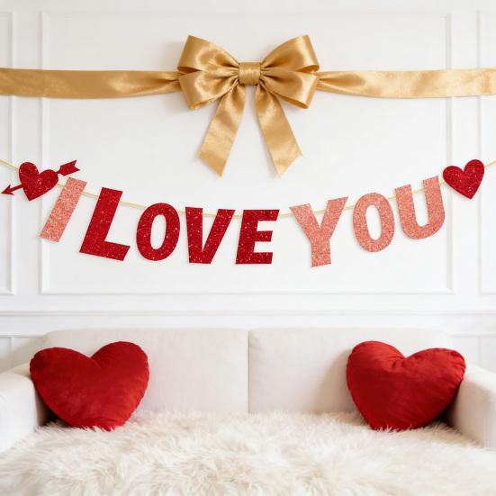 Valentine's Day "LOVE" Hanging Decor Glitter Heart Pendant for Party Wedding Room Decoration Festive Atmosphere Romantic Gift for Couples