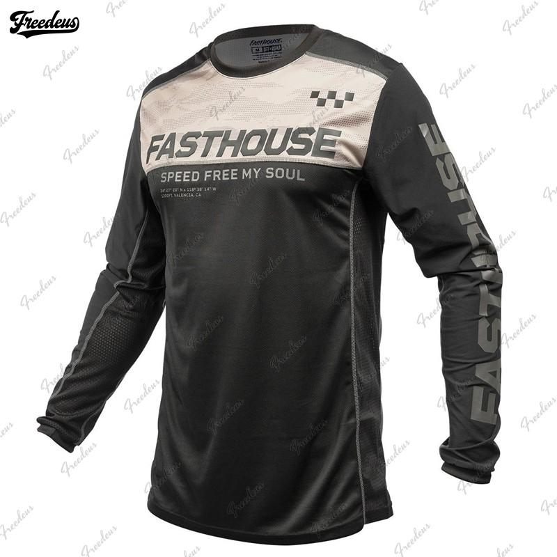 FASTHOUSE Camouflage Langarm Mountainbike Trikot Trail Riding Atmungsaktives Netz Radtrikot Herren