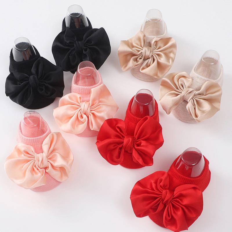 2Pcs Baby Bow Headband Socks Set Toddler Girls Solid Color Bowknot Elastic Hairband Turban Soft Anti-Slip Socks Kids Accessories