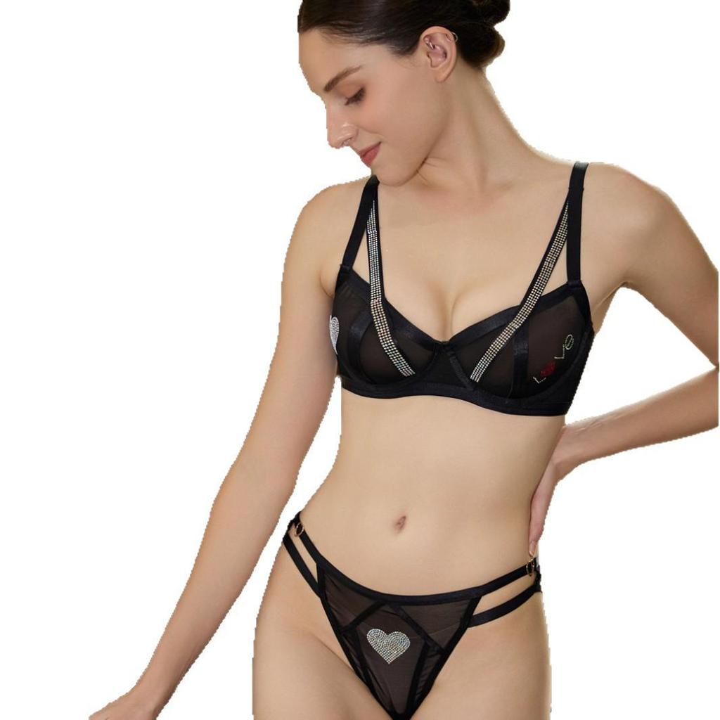 B6011 Summer Ultra-Thin Lace Red Push-Up Bra with Underwire & Rhinestone Detail