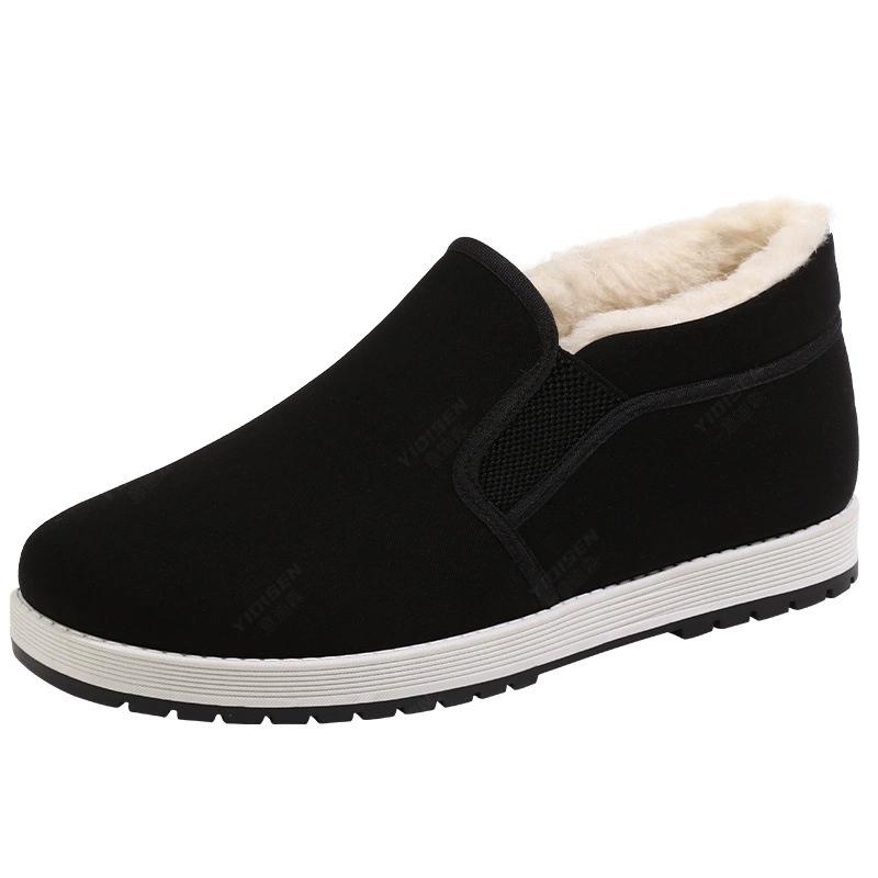 Winter Men's Old Beijing Cloth Shoes Non Slip Solid Color Fleece-Lined Thickeneded Cotton Shoes High Top Warm Casual Cotton Shoes