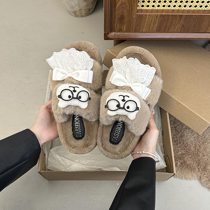 2025 New Cute Cartoon Fluffy Slippers Women's Autumn and Winter Home Indoor Non-slip Thick Bottom Student Dormitory Cotton Mop