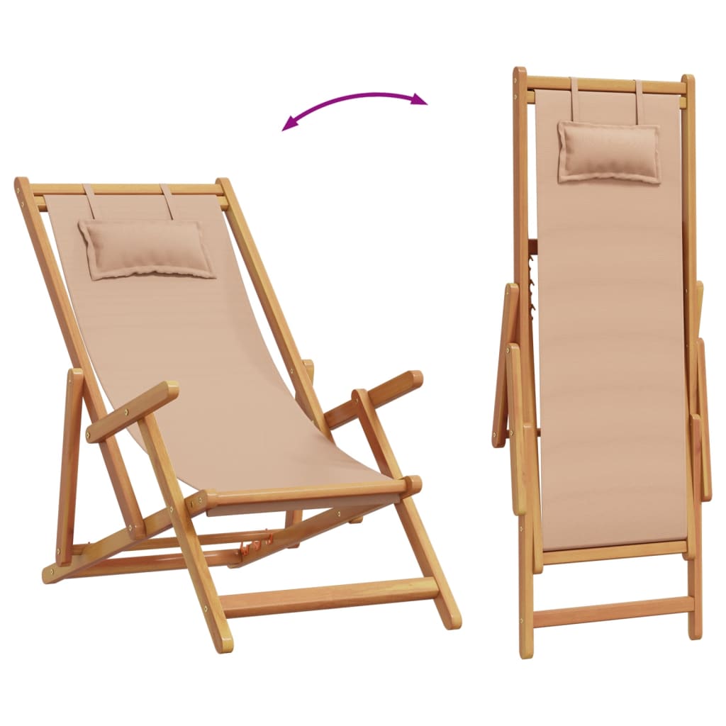 Folding Beach Chair Taupe Solid Eucalyptus Wood and Fabric