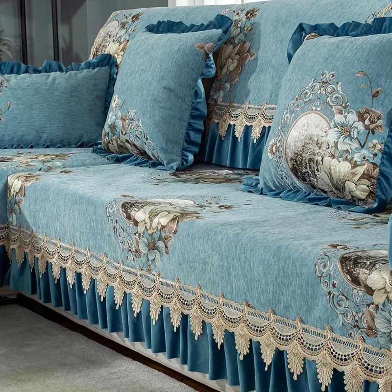 European Style Large Skirt Sofa Cover Four Seasons Universal Sofa Cushion Lace Decoration Anti Slip Seat Cushion Backrest Towel