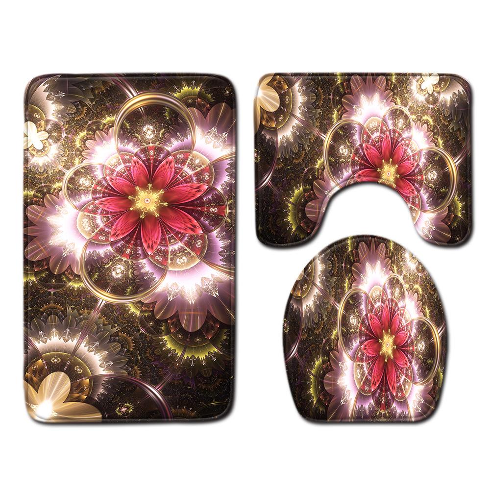 Cool Flower Pattern Bathroom Floor Mat Toilet Three-Piece Set