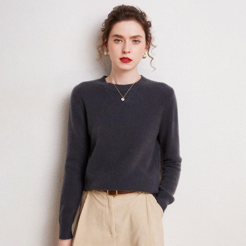 Women's Cashmere Round Neck Solid Color Breathable Knit Pullover Sweater