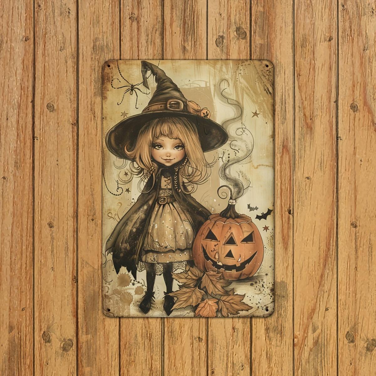 

Pack of 1 Halloween Witch Vintage Metal Tin Sign Iron Wall Art Decor Indoor Outdoor Hanging Foil Engraved Plaque for Home 20x30cm