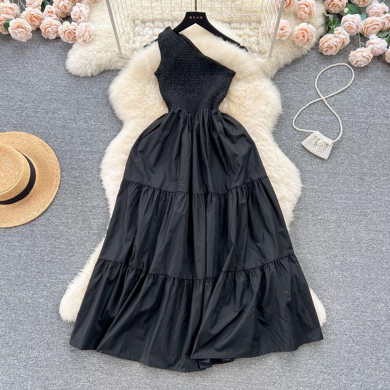 Accessible Luxury Socialite Style Diagonal Collar Summer Sling Dress