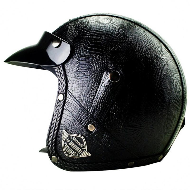 PU Leather Half Face Helmet Retro Style DOT Approved Motorcycle E-Bike Men Women