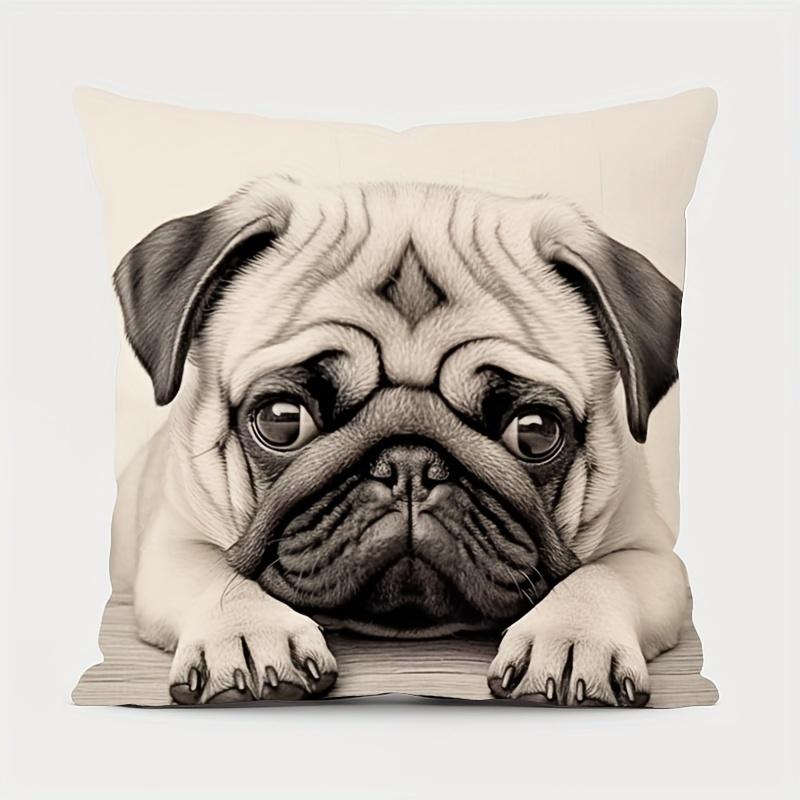 1pc Double Sides Printing Cute Pug Throw Pillow Covers-17.7x17.7in Decorative Pillowcase for Home Bedroom Living Room,Humorous Gift for Dog Lovers Pug