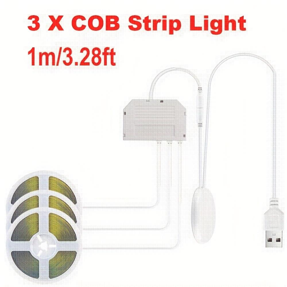 USB COB LED Cabinet Light, Touch Dimmable Strip, 5V IP65 1m for Kitchen, Wardrobe, Showcase