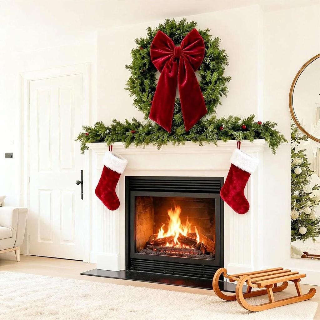 Christmas Tree Bow Topper 36 X 18 Inch Red Large Velvet Holiday Supplies Giant Christmas Bow For Fireplace Mantels Front Doors