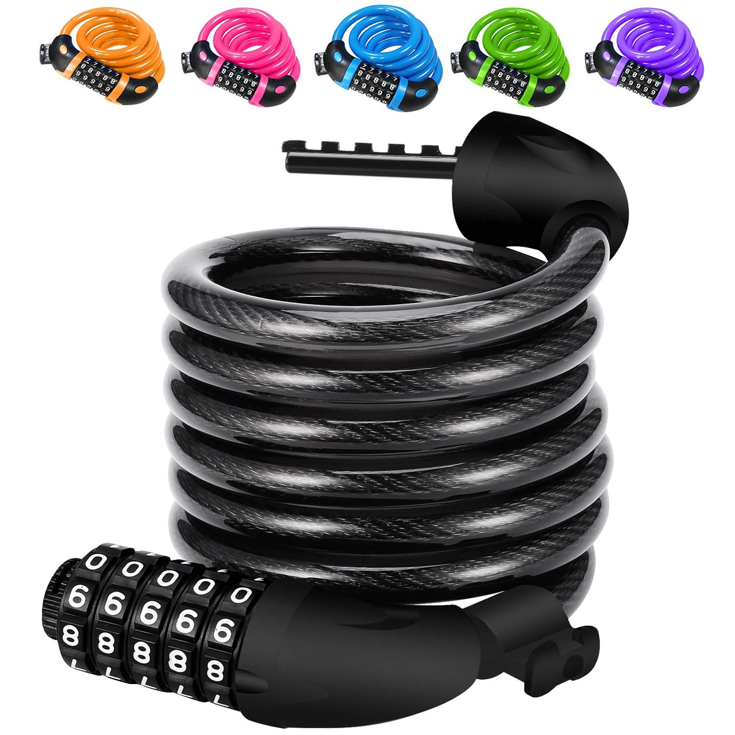 

REHKITTZ Bicycle Lock with 120cm 12mm Combination and Luxurious Style with Wire Suitable for Adults and Youths Wire, Long, Cross-Section Diameter, чорний