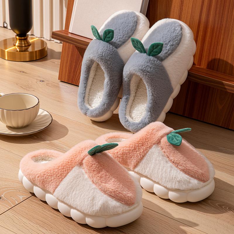Color matching peach cotton slippers autumn and winter couple leisure indoor home velvet comfortable cotton shoes