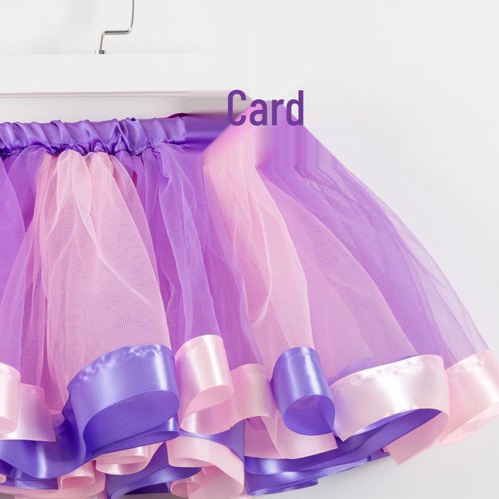 2026 Kids' European & American Rainbow Mesh Dance Tutu Skirt - Lined Half Skirt for Girls