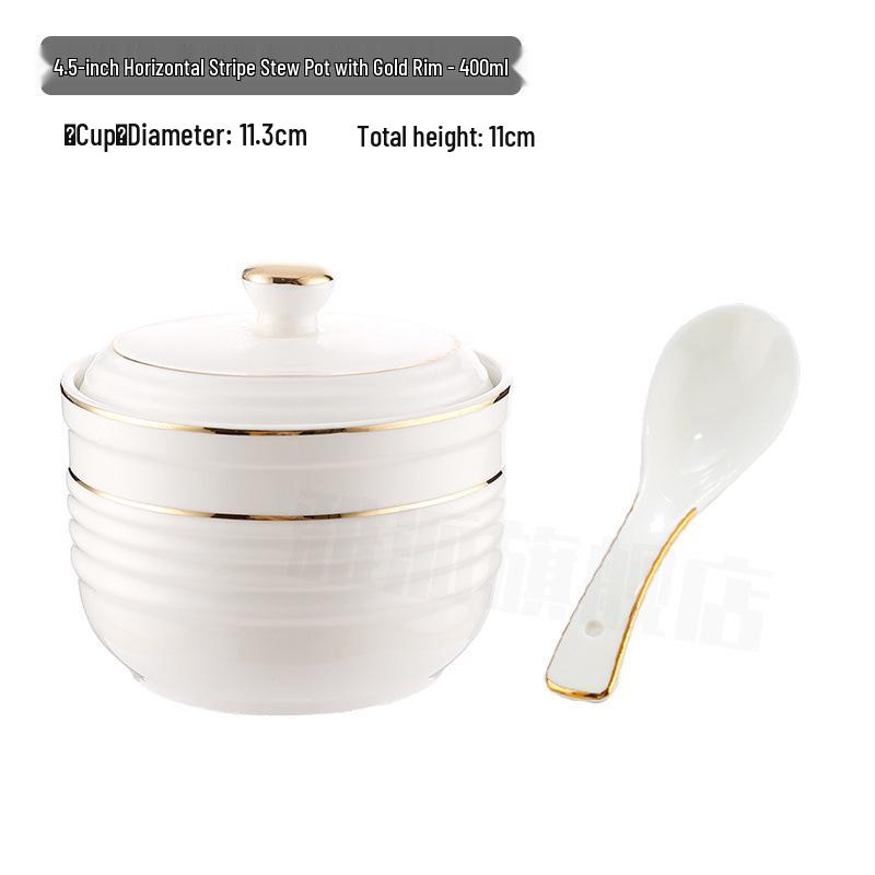 Keramik-Schmortopf mit Deckel, goldrandig, für den gewerblichen Gebrauch: Ideal für Vogelnestersuppe, gedämpfte Desserts und Eier.