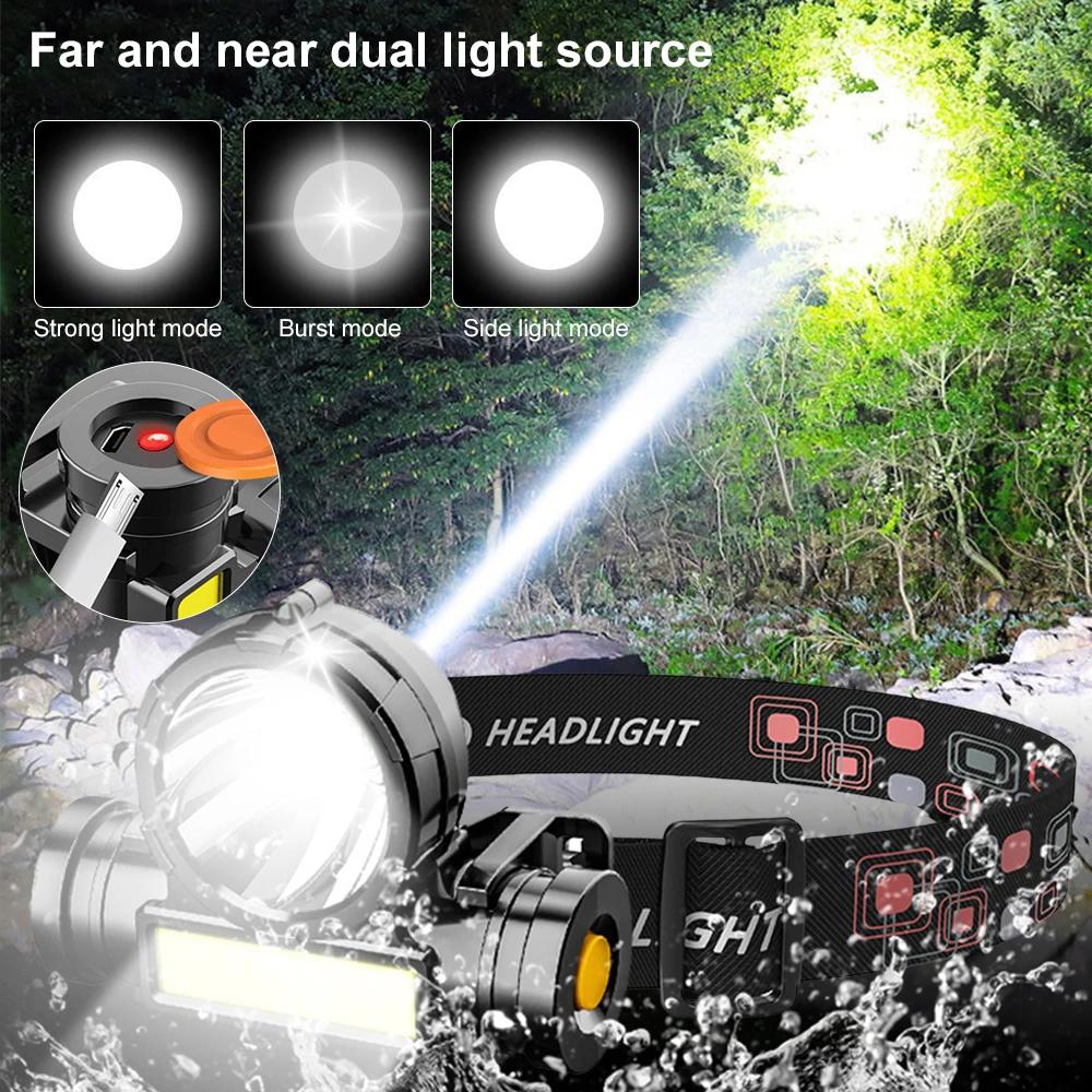 HOMEFISH Powerful LED Headlamp USB Rechargeable Head Lantern Flashlight Waterproof Camping Fishing Outdoor Head Light