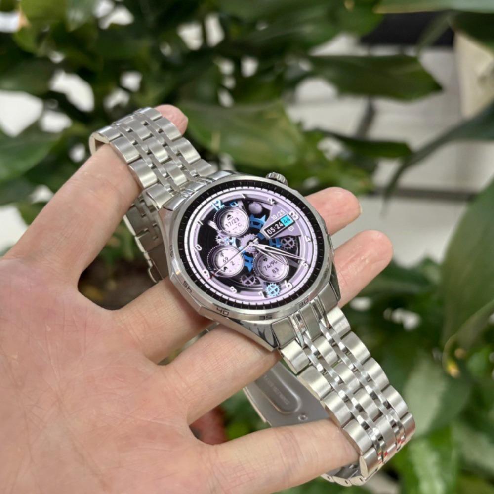 Curved Side Slide Seven Beads Stainless Steel Watch Band Luxury Business Metal Replacement Strap for Huawei Watch GT6 46mm